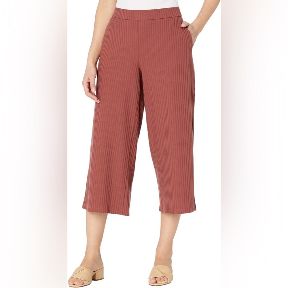 Eileen Fisher Textured Stretch Rib Wide Cropped Pants, XL